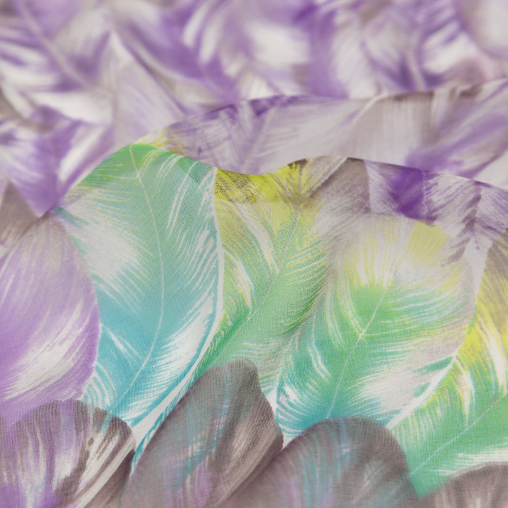 Spiced Plum and Stone Green Feathers Silk Chiffon - Joann Fabrics