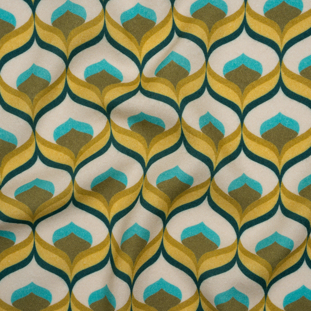 Viscose Crepe - Yellow, Turquoise and Cream Retro Ogees - Mood Exclusive Botanical Breeze Print - Joann Fabrics