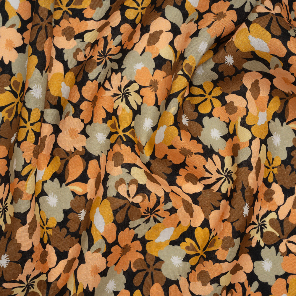 Medium Weight Linen Woven Print - Brown, Sage and Peach Floral - Joann Fabrics
