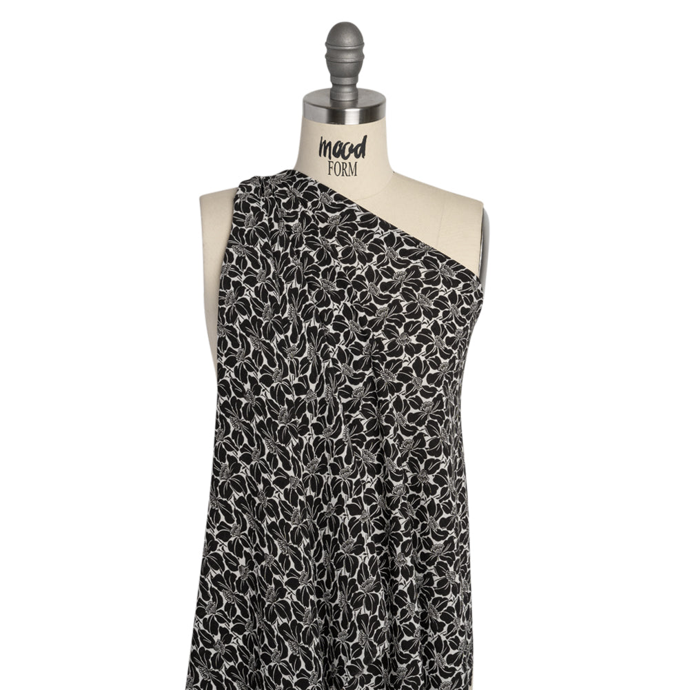 Famous Australian Designer Black and White Floral Rayon Crepe - Joann Fabrics