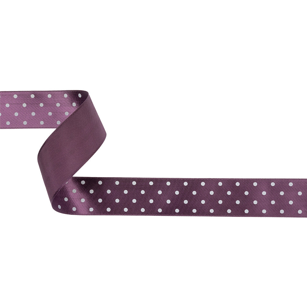 Purple and White Polka Dot Satin Ribbon - 1