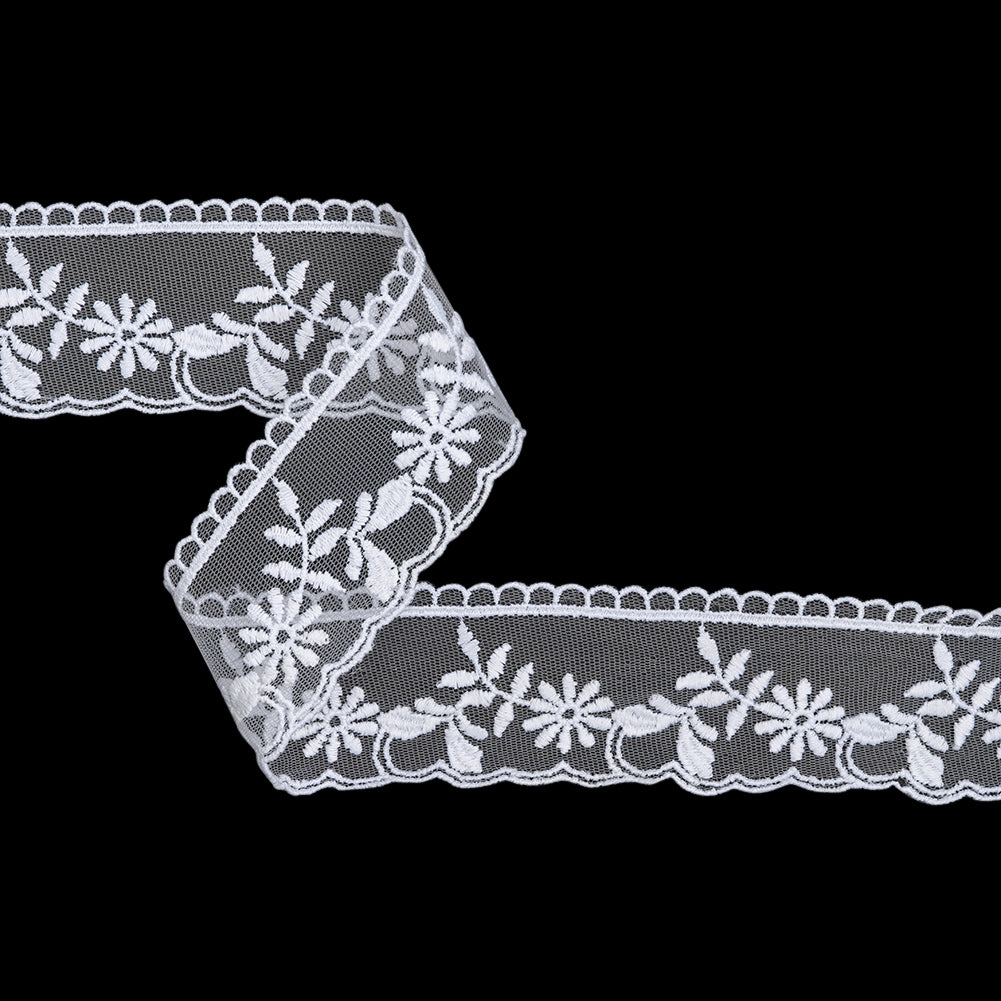 Embroidered Lace Tulle Trim with Scalloped Edges - 2