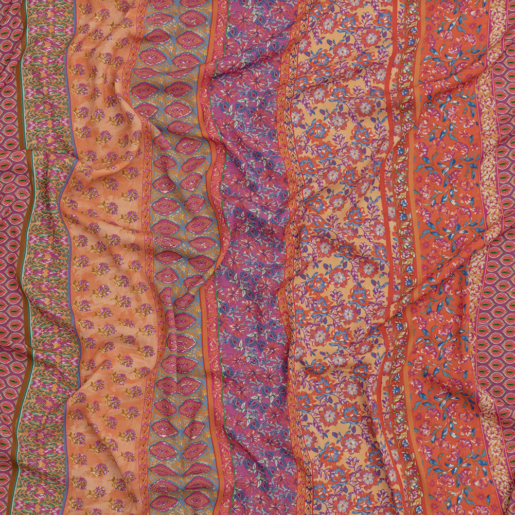Sustainable Viscose Crepe - Pink and Orange Floral Stripes - Darling Clementine Print - Mood Exclusive Gisele Collection - Joann Fabrics