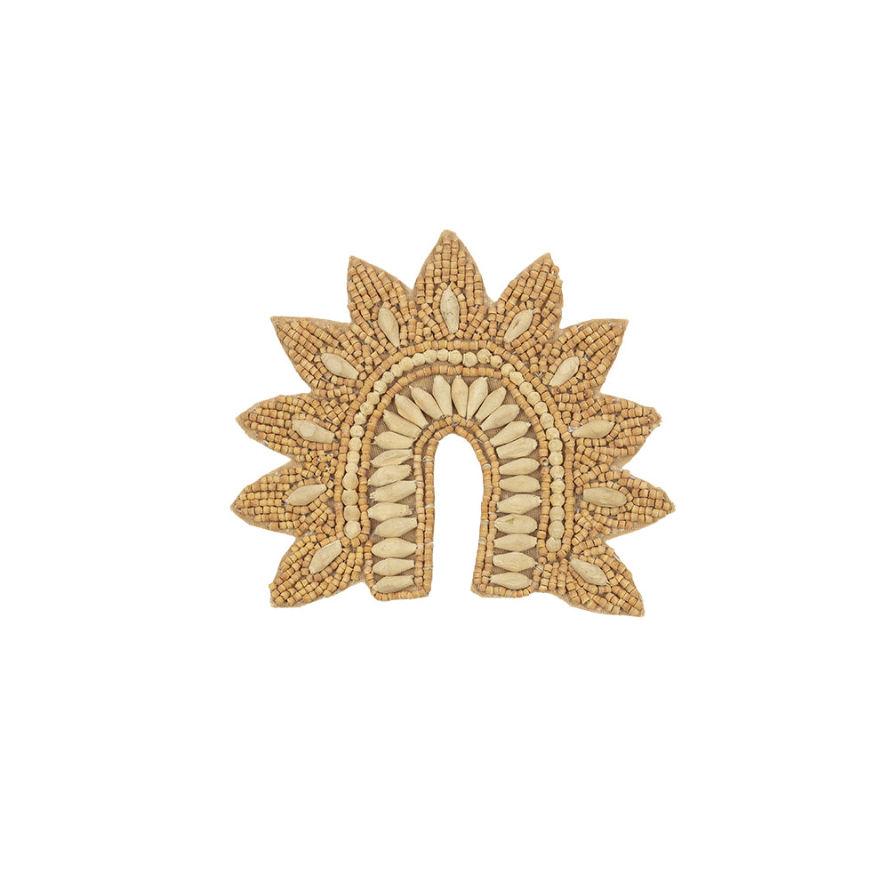 Vintage Tan and Natural Flower Rainbow Wood Beaded Applique - 3.75