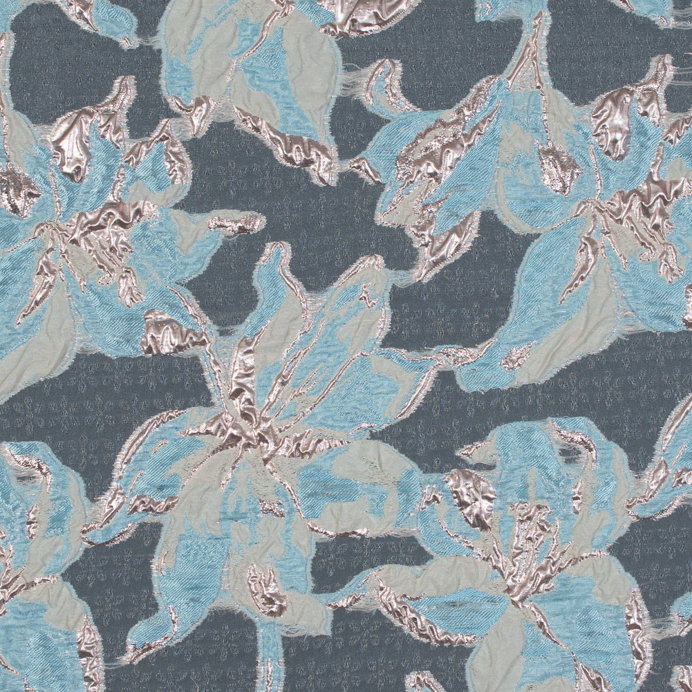 Aqua and Metallic Rose Gold Luxury Floral Burnout Brocade - Joann Fabrics