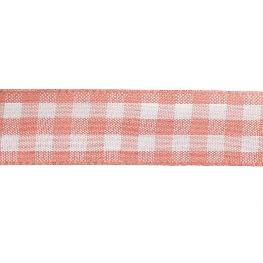 Rose and Bright White Gingham Woven Ribbon - 1