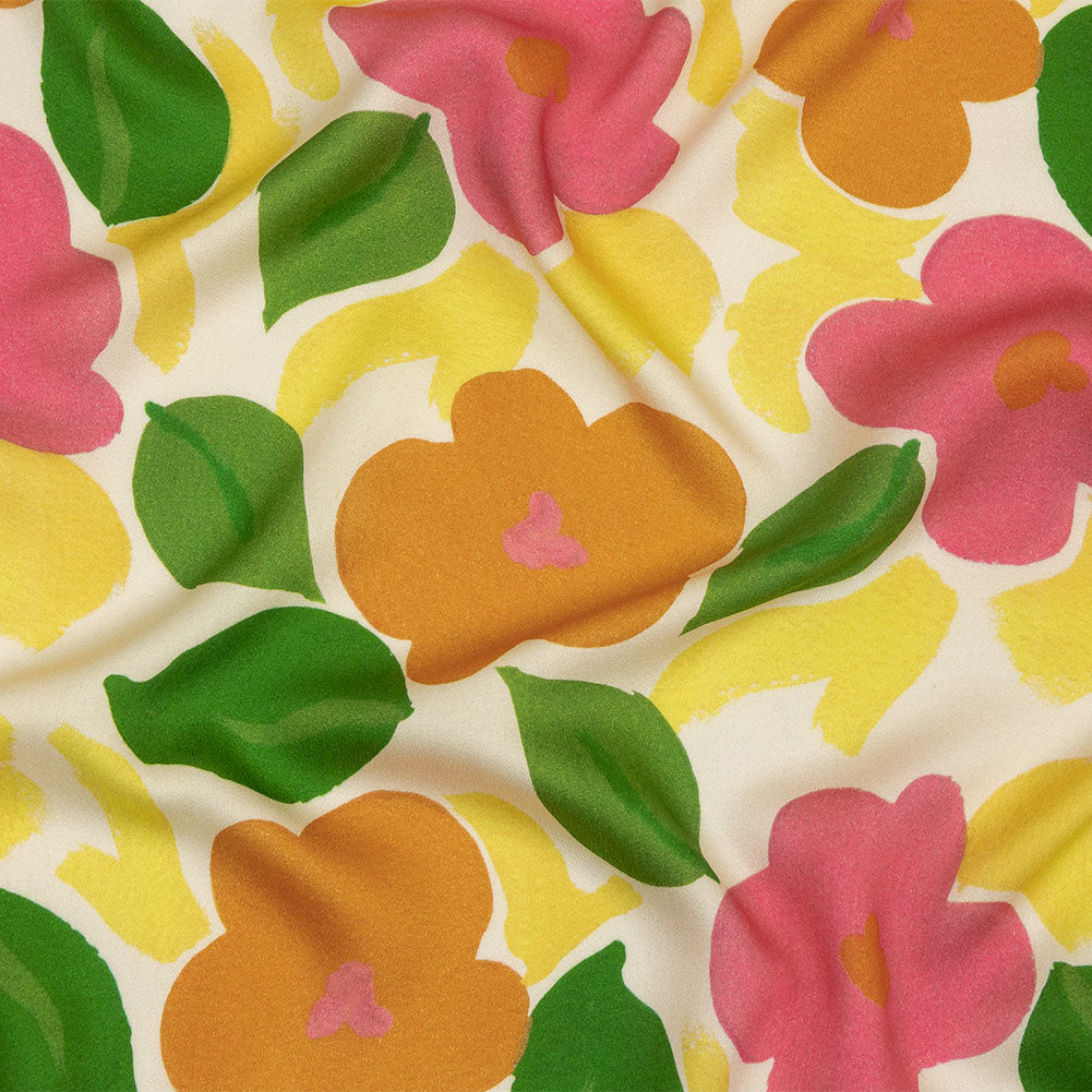 Rayon Challis - Pink and Orange Simplistic Floral - Chalk Party Print - Mood Exclusive Citrus Collection - Joann Fabrics