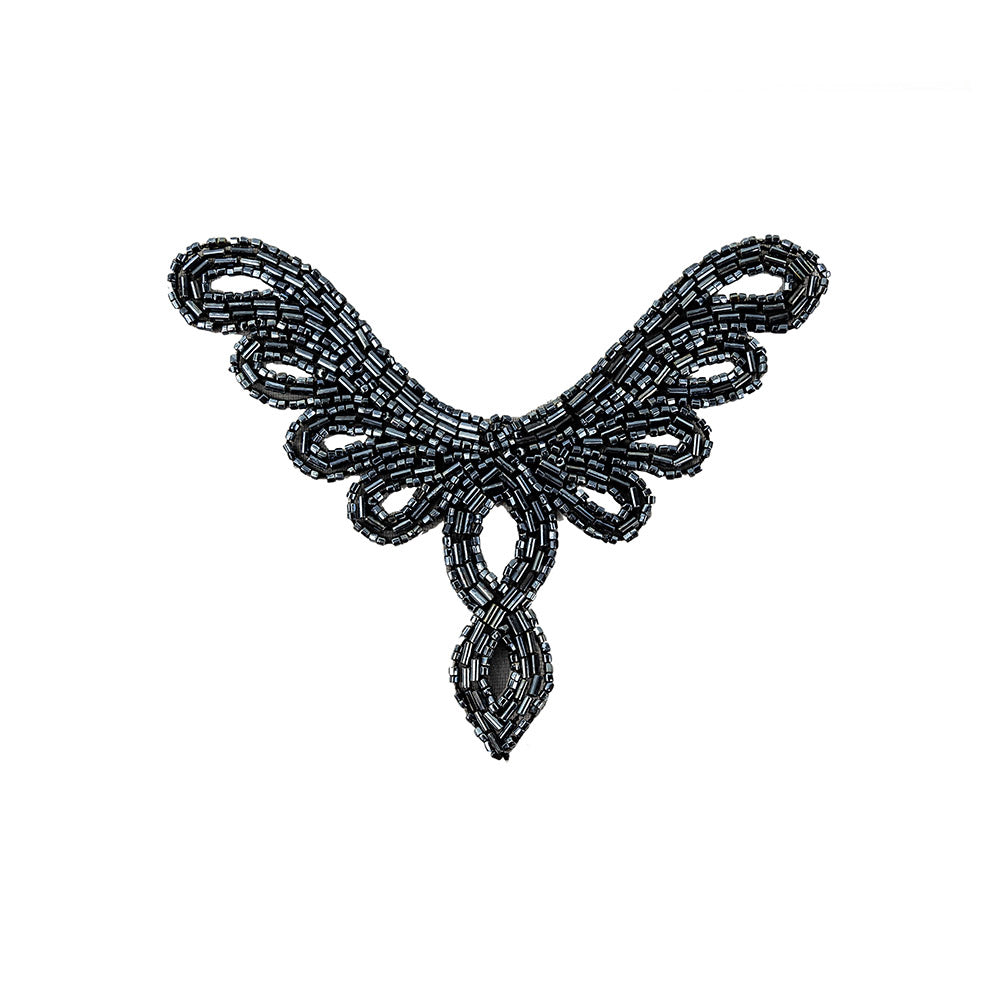 Vintage Gunmetal Bugle and Chop Beaded Abstract Applique - 4.25