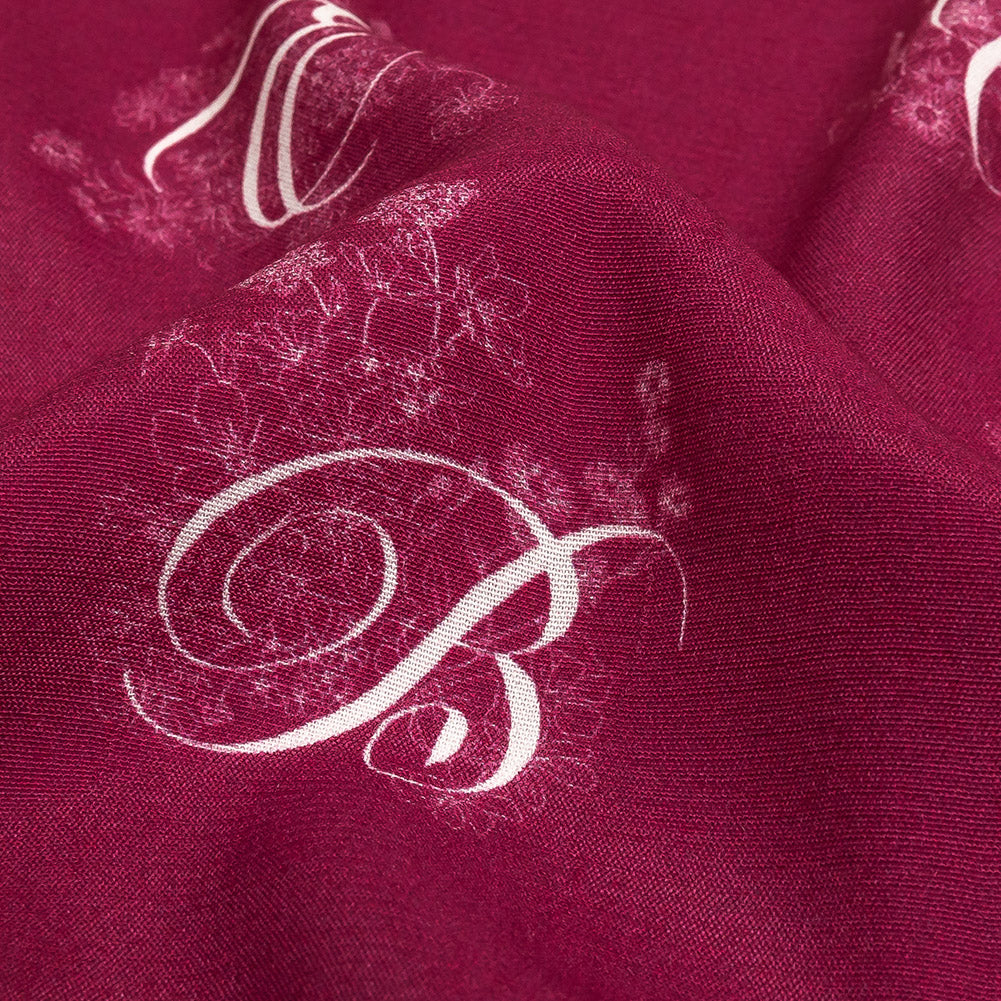 Sustainable Viscose Woven Print - Magenta and White Floral Calligraphic Script - Mood Exclusive ABC Bouquet - Joann Fabrics