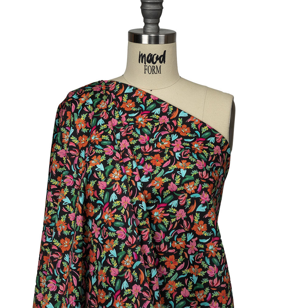 Stretch Cotton Sateen - Pink, Blue and Black Floral - Confetti Fete Print - Mood Exclusive Citrus Collection - Joann Fabrics