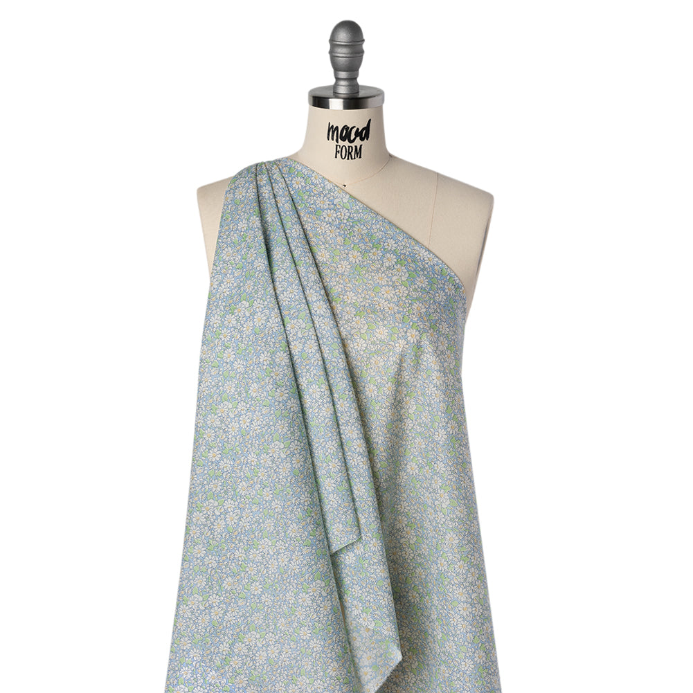 Liberty Fabrics Tana Lawn® - Alice W Blue - Baby Blue, Green and White Daisy Flowers - Joann Fabrics