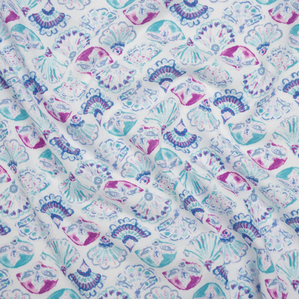Cotton and Polyester Jersey - Mint Green, Blue and Magenta Seashells - Deadstock - Joann Fabrics