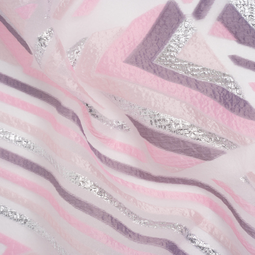Metallic Silver, Pink and Mauve Chevrons and Arrows Luxury Burnout Brocade - Joann Fabrics