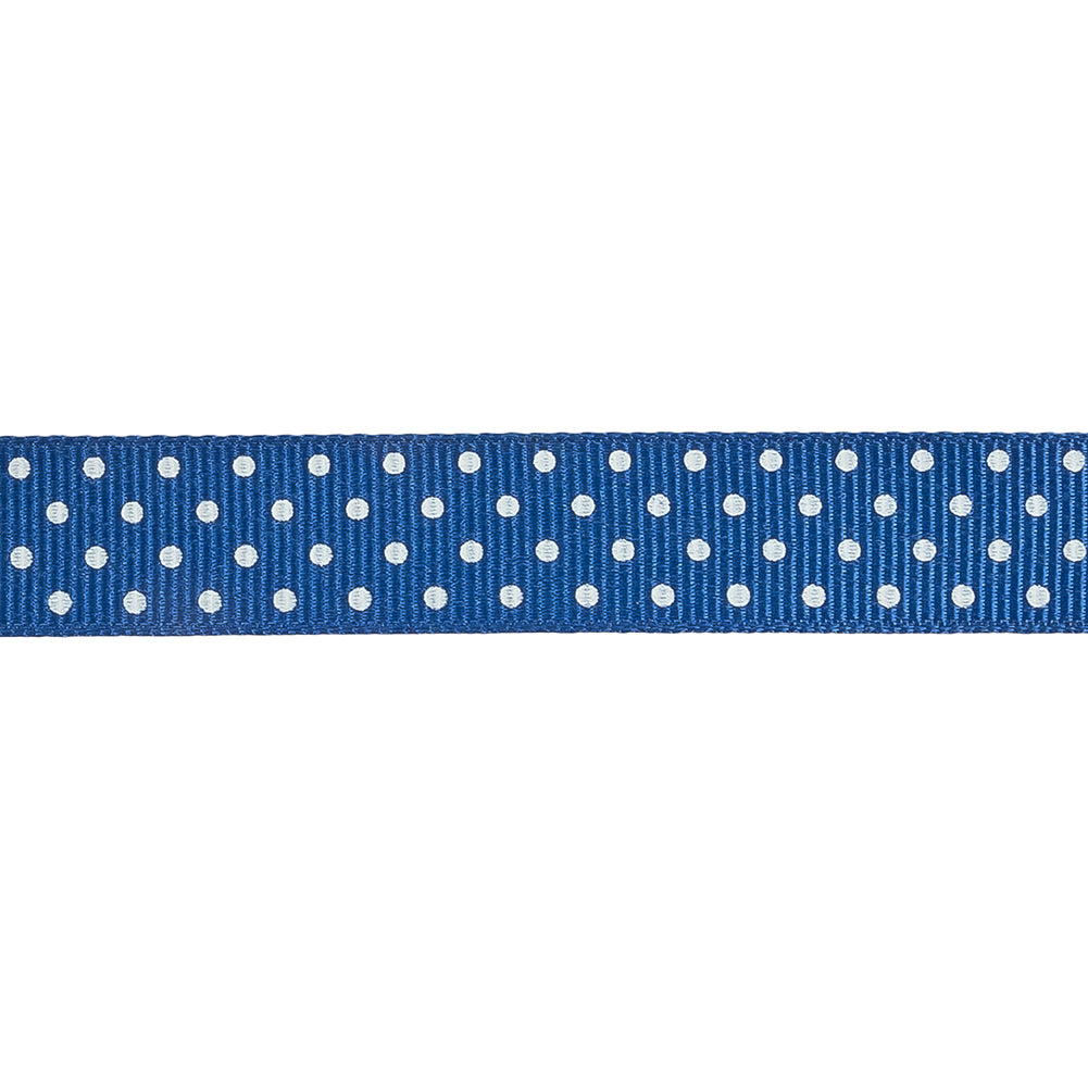 Deep Ultramarine and White Polka Dots Grosgrain Ribbon - 0.625