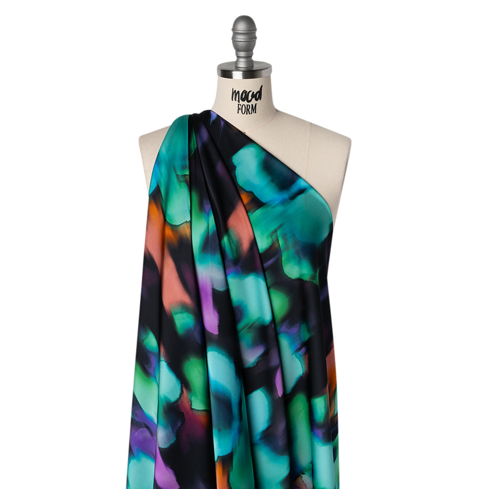 Polyester Satin - Black, Purple and Green Painterly Blurred Florals - Mood Exclusive Blazing Blur Print - Joann Fabrics