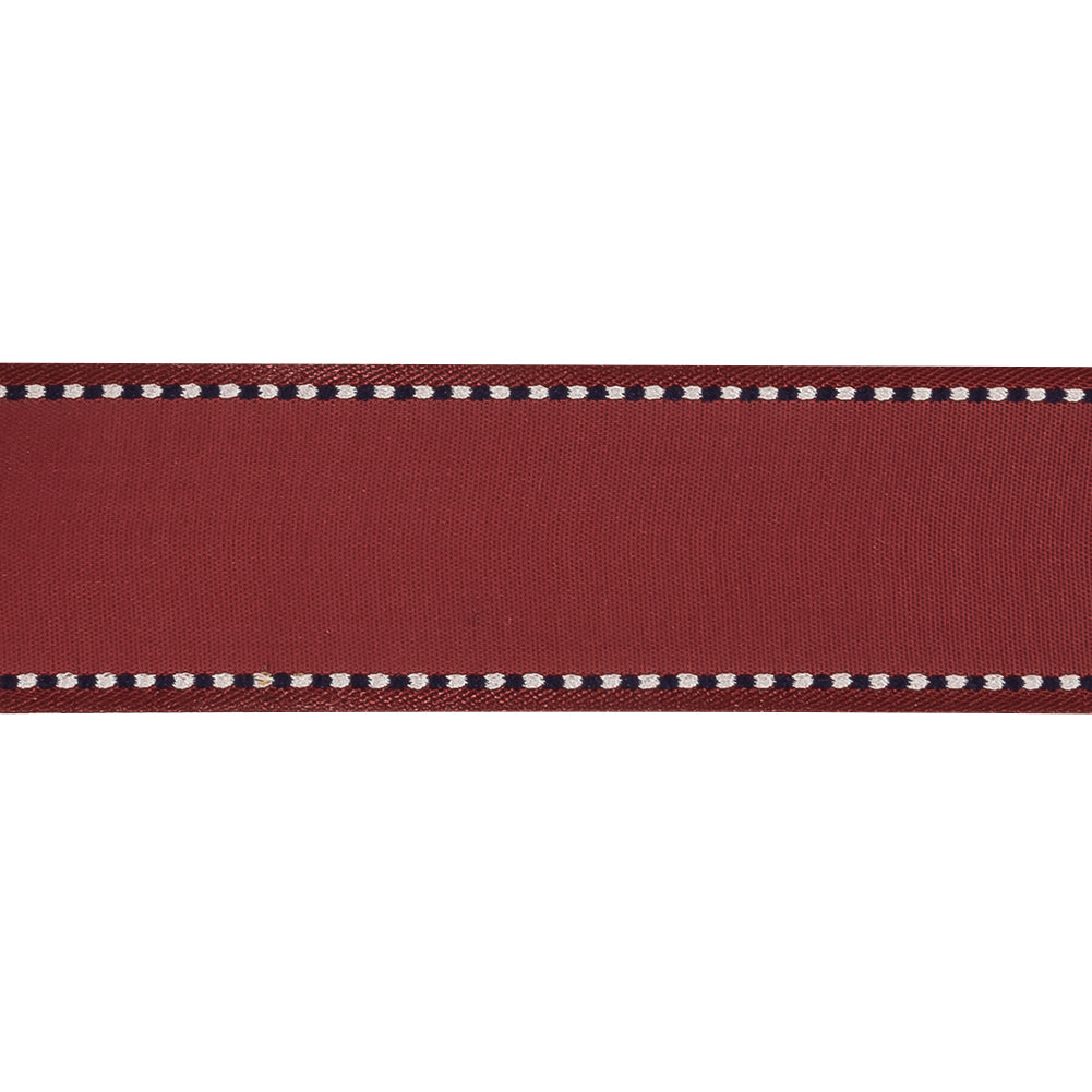 Spiced Apple Woven Ribbon with Navy Blazer and White Stitched Border - 1