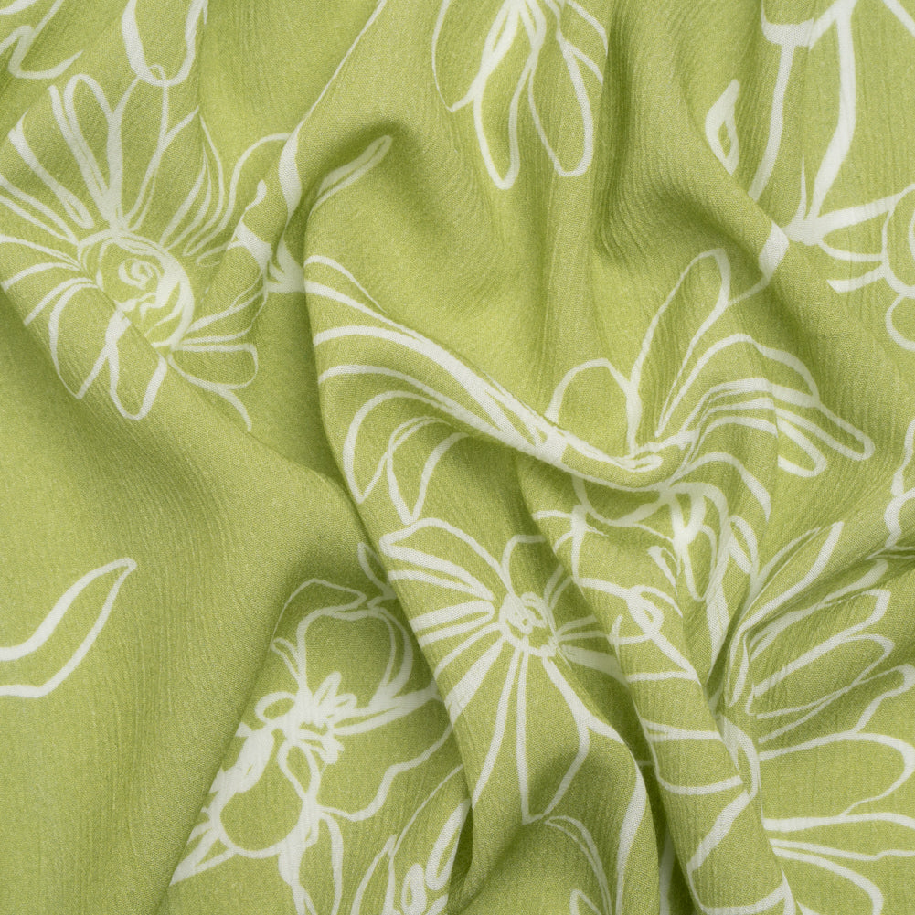 Mood Exclusive Lime Doodling Daisies Crinkled Gauzy Viscose Crepe - Joann Fabrics