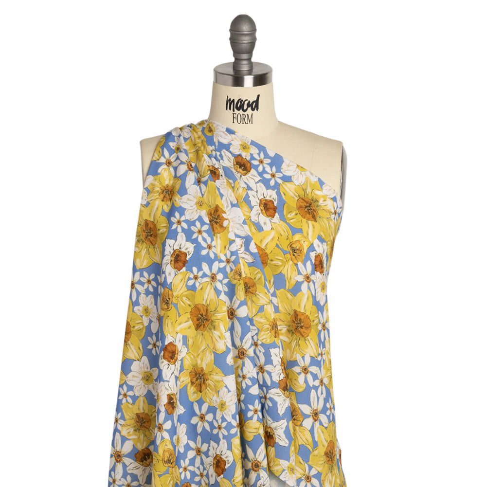 Viscose Crepe Print - Sky Blue, Yellow and White Floral - Mood Exclusive Crisp and Clear - Joann Fabrics