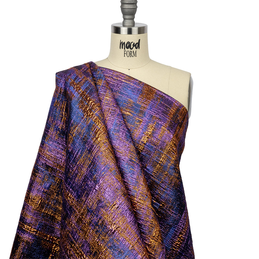 Metallic Blue, Purple and Orange Distressed Plaid Luxury Brocade - Joann Fabrics