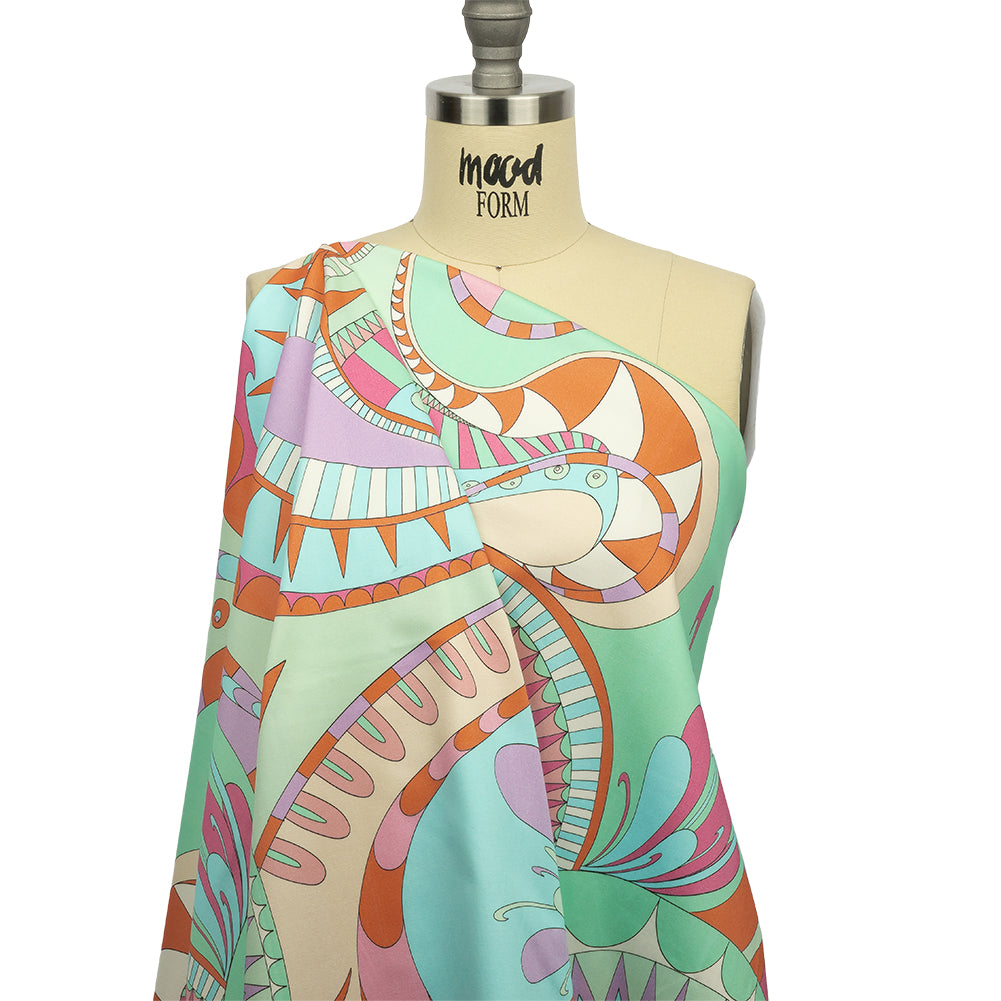 Stretch Cotton Sateen - Blue and Mint Abstract - Festival Daydreams Print - Mood Exclusive Groove Collection - Joann Fabrics