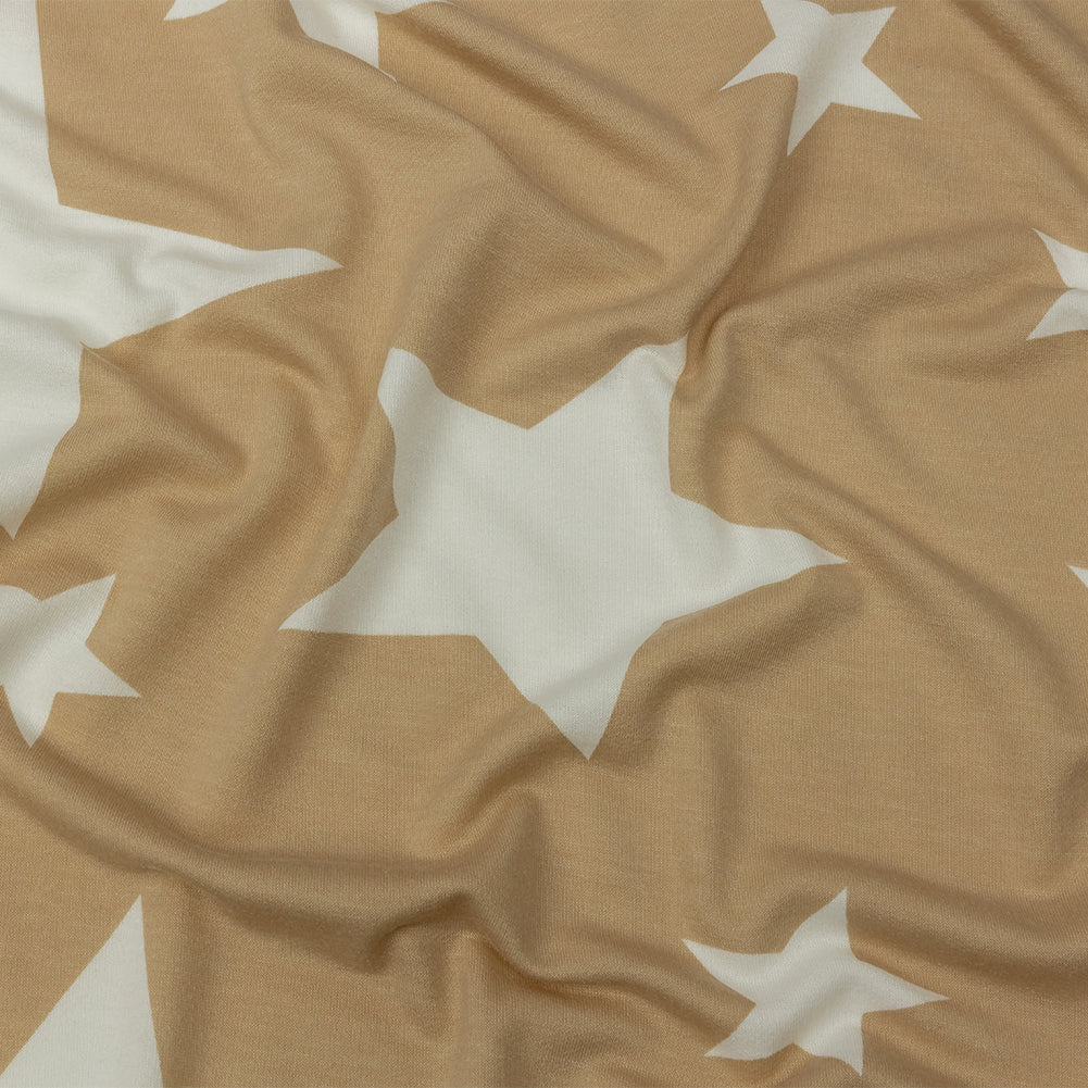 Beige and Star White Stars Stretch Polyester and Rayon French Terry - Joann Fabrics