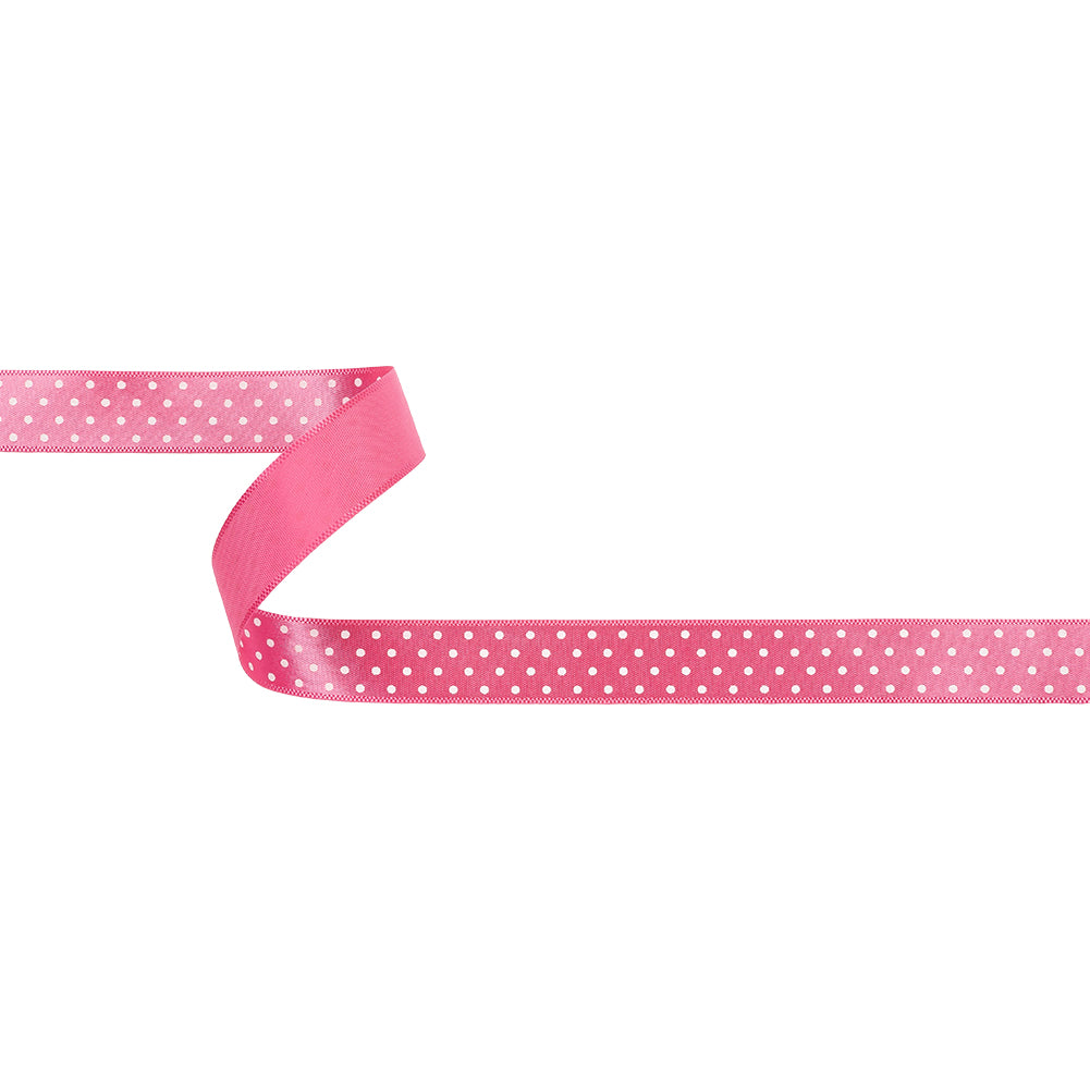 Hot Pink and White Polka Dot Satin Ribbon - 0.625