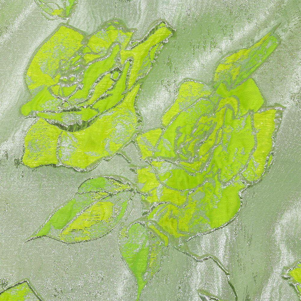 Neon Green, Neon Yellow and Metallic Silver Roses Luxury Brocade - Joann Fabrics