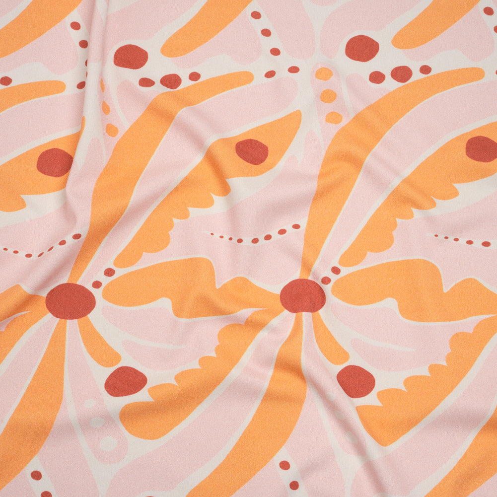 Stretch Nylon Jersey - Orange Creamsicle, Light Pink and Red Groovy Retro Floral - Designer Deadstock - Joann Fabrics