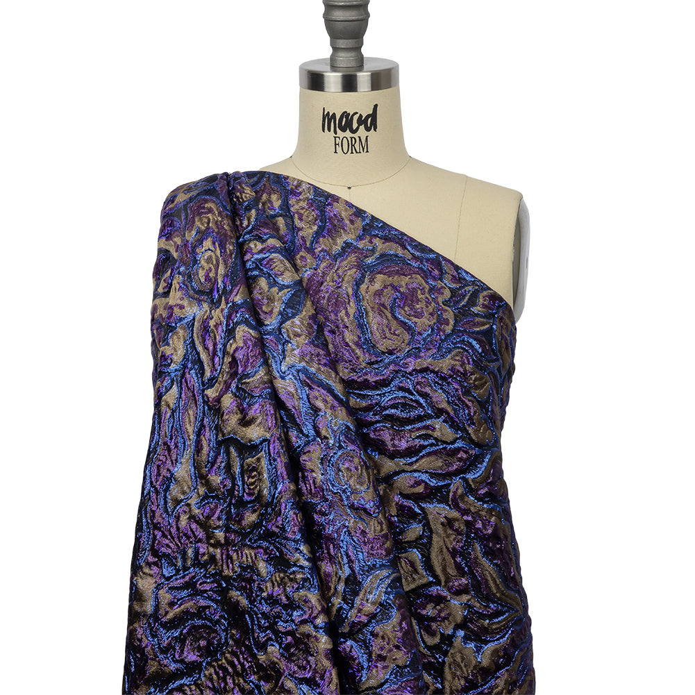 Metallic Royal Blue, Aubergine and Dark Gold Smoky Swirls Luxury Brocade - Joann Fabrics