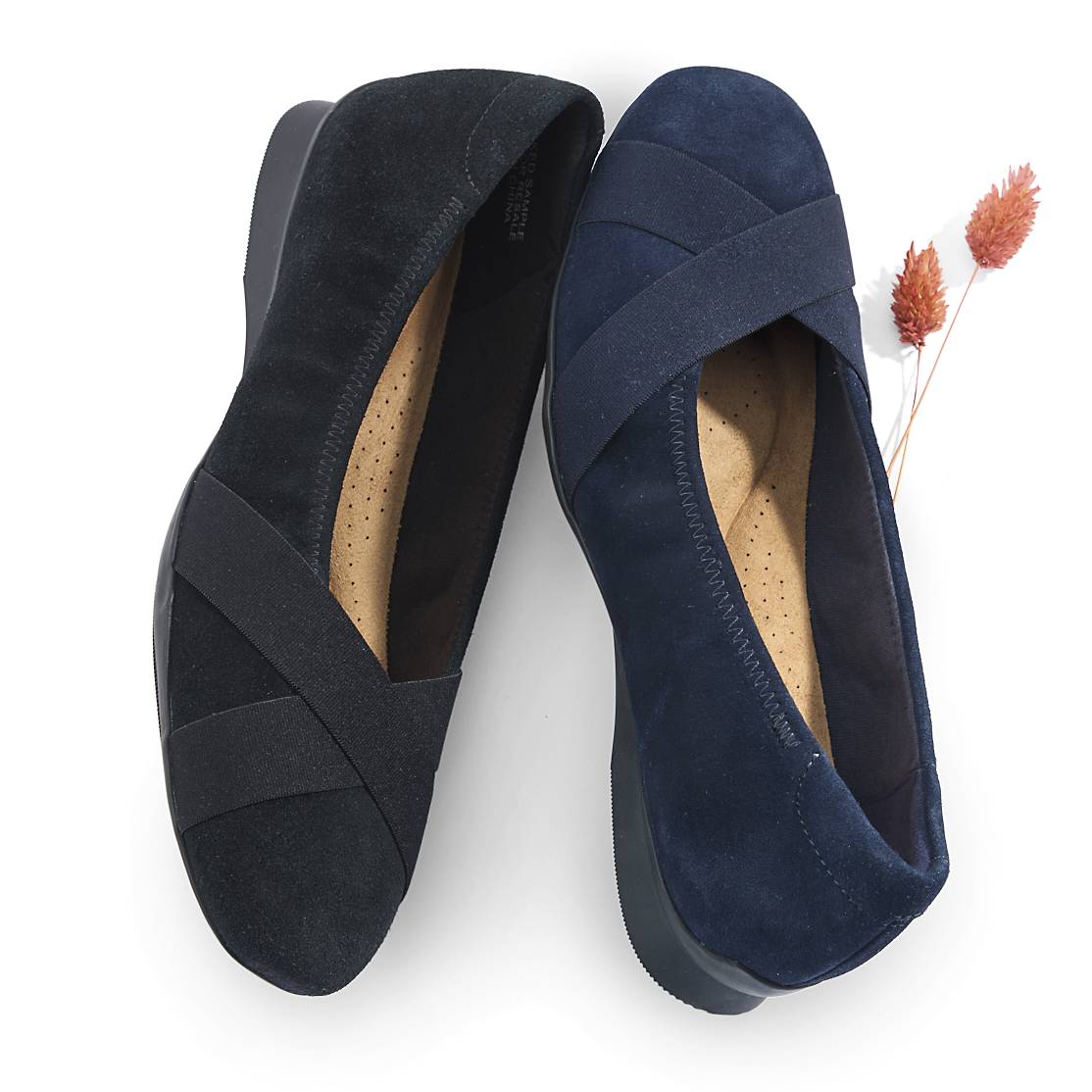 Clarks® Crisscross Suede Flats, Cushioned Footbed - Northstyle Catalog