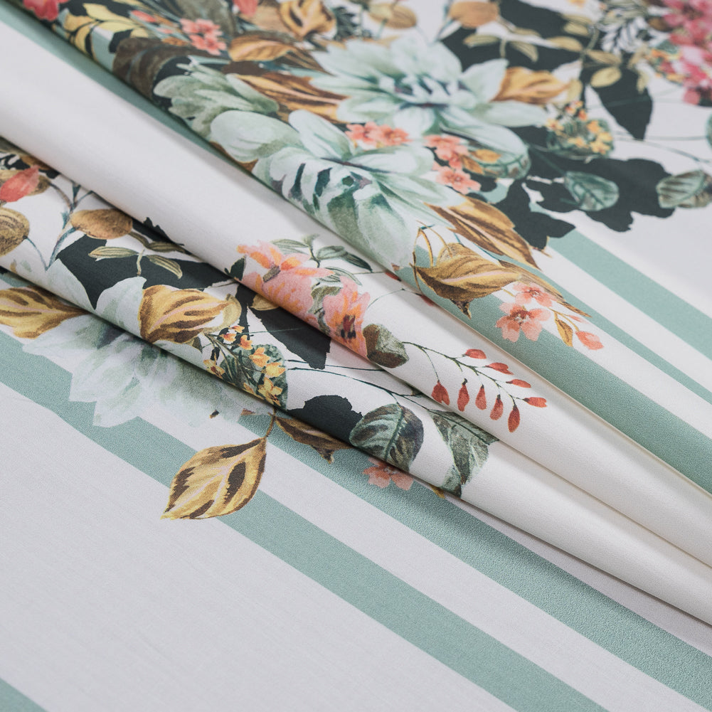 Cotton Poplin - White and Mint Floral on Stripes - La Floristeria Print - Mood Exclusive Felipe Collection - Joann Fabrics