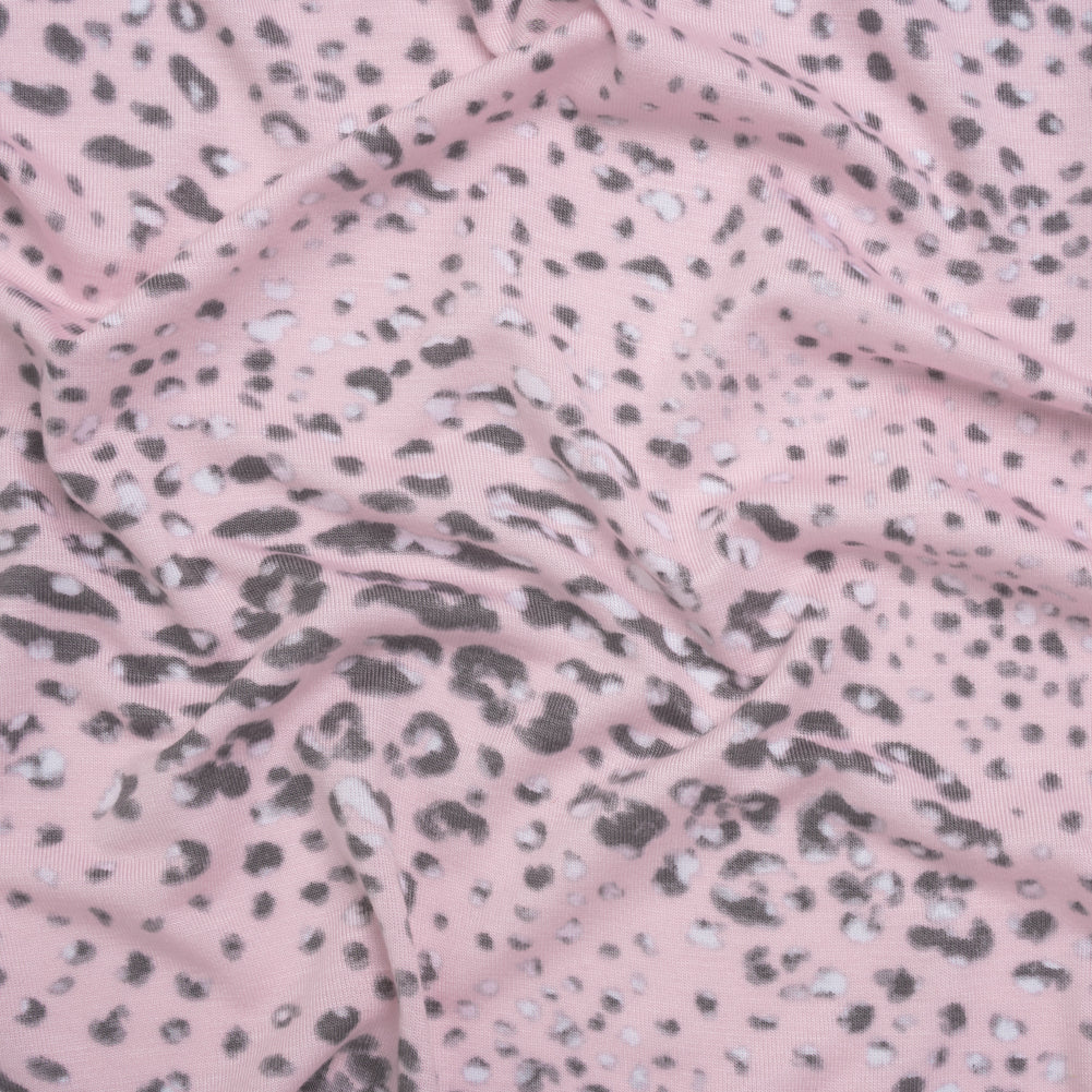 Stretch Rayon Jersey Print - Light Pink, Charcoal Gray and White Animal Spots - Deadstock - Joann Fabrics