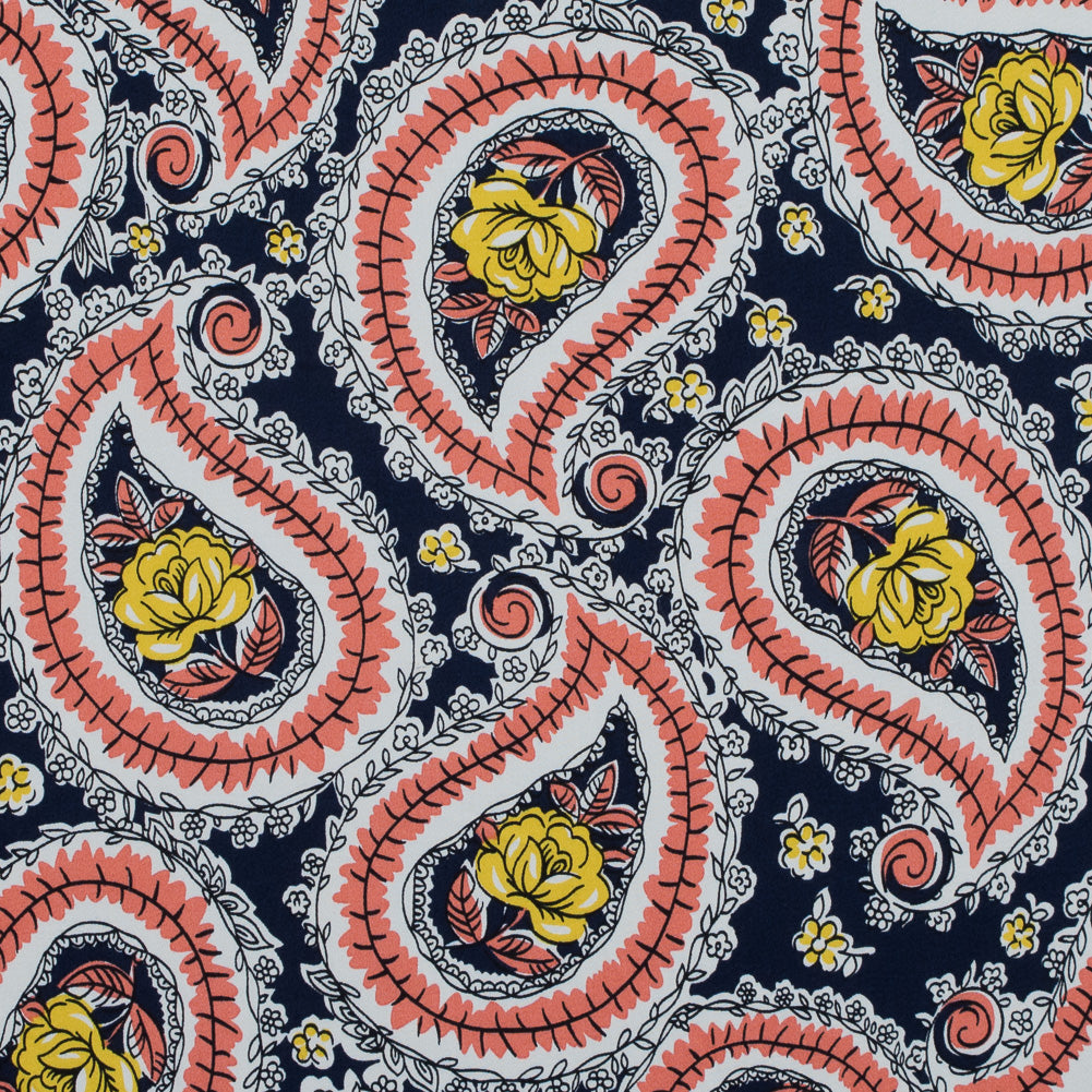 Black Iris, Melon and Cyber Yellow Paisley Stretch Cotton Sateen - Joann Fabrics