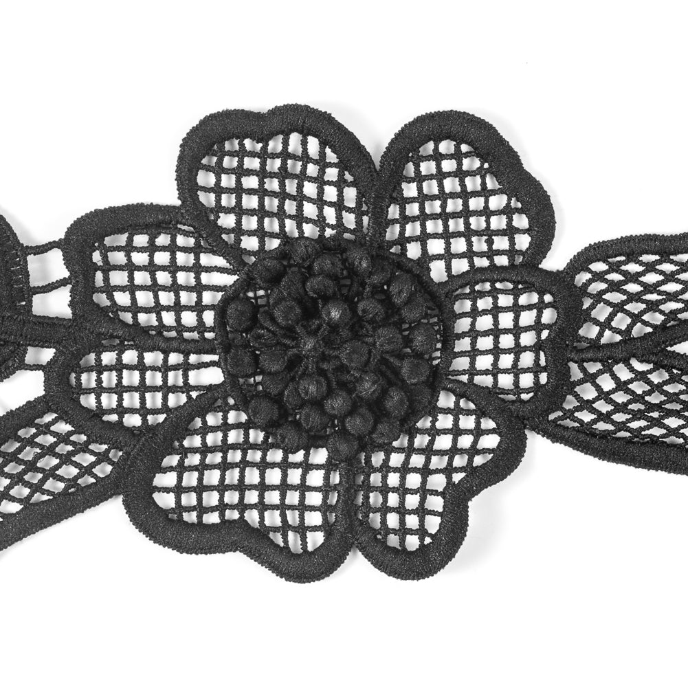 Black 3D Floral Lace Trim - 4