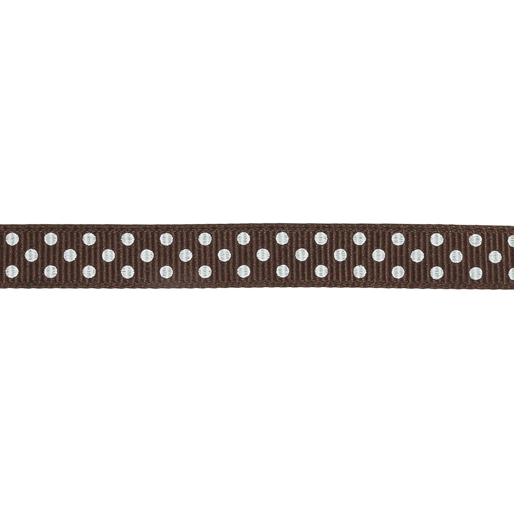 Chestnut and White Polka Dots Grosgrain Ribbon - 0.375
