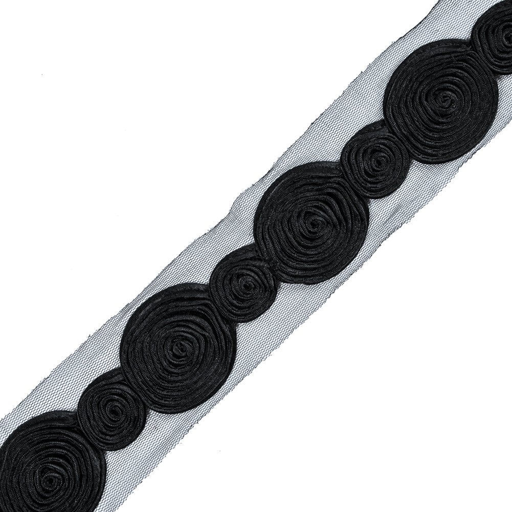 Black Embroidered Swirls Lace Trim - 2