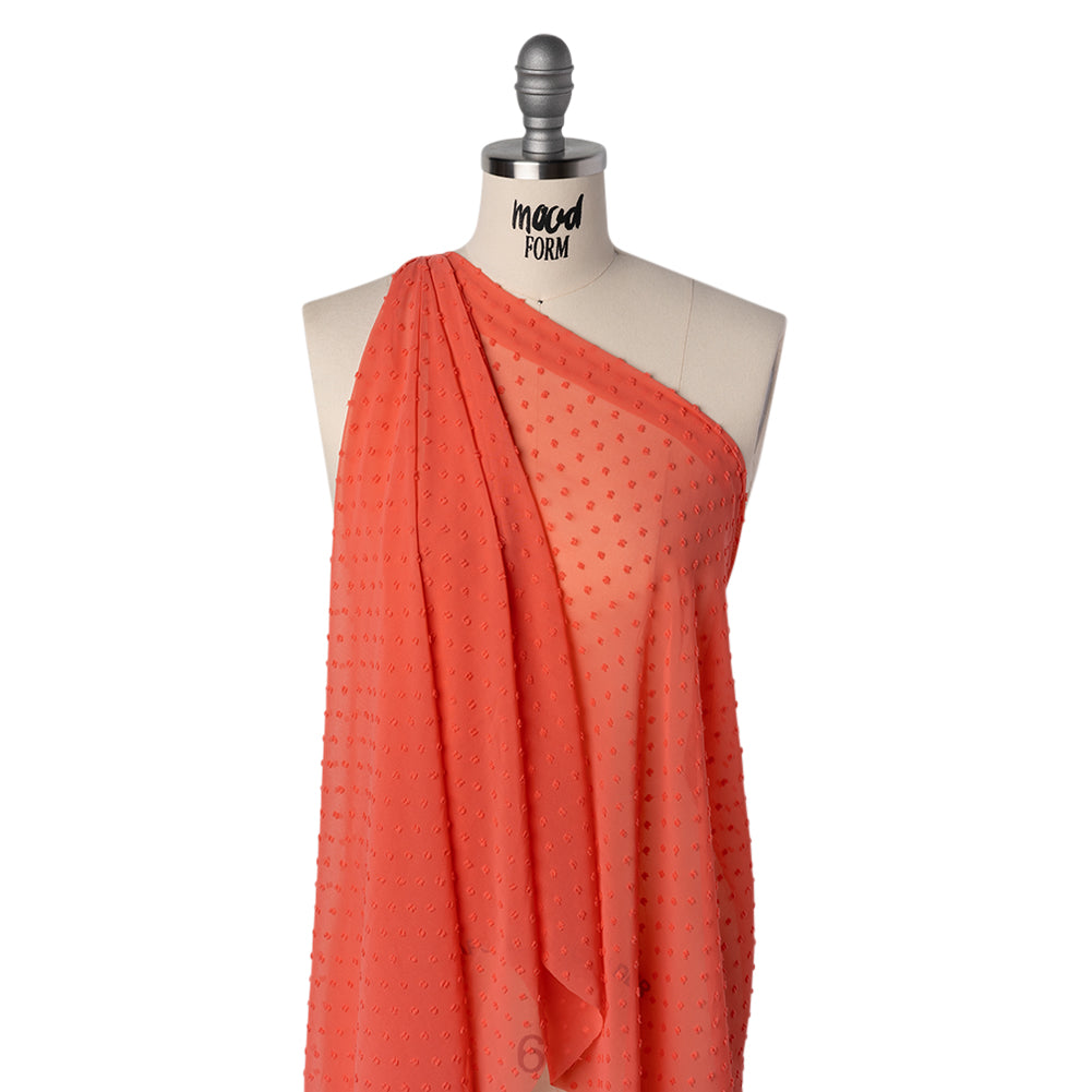 Polyester Swiss Dot Chiffon - Coral Orange Polka Dots - Designer Deadstock - Joann Fabrics