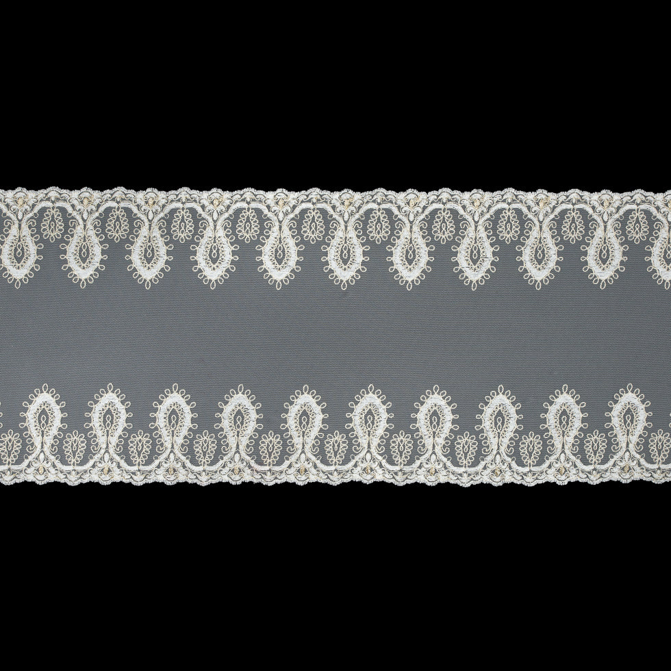 White and Gold Embroidery on Mesh - 10