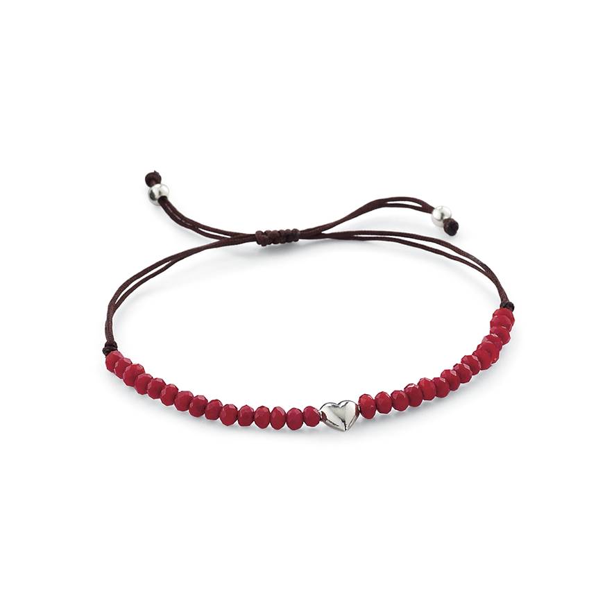 Sterling Silver Heart & Faceted Red Bead Bracelet, Adjustable Cord - Northstyle Catalog