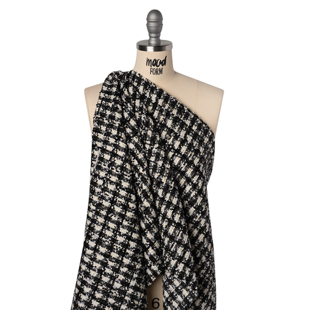 Sequined Polyester Blend Tweed - Black and White Plaid with Gold Accents - Joann Fabrics