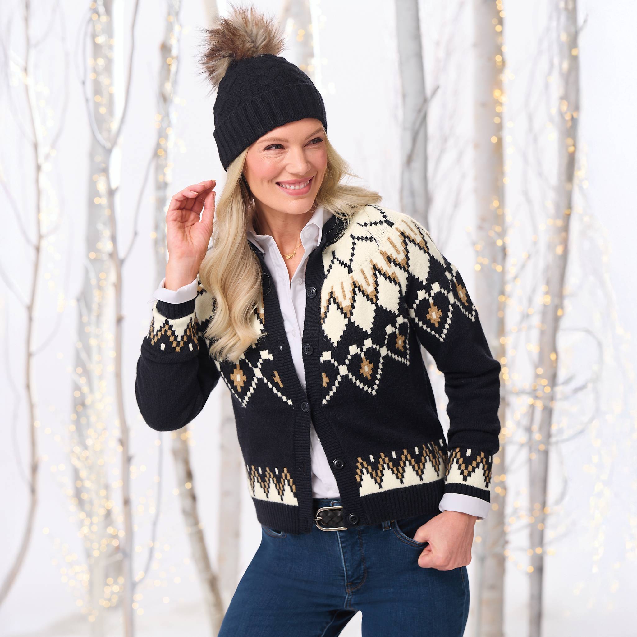Richly Patterned Cardigan Sweater, Button Front - Northstyle Catalog