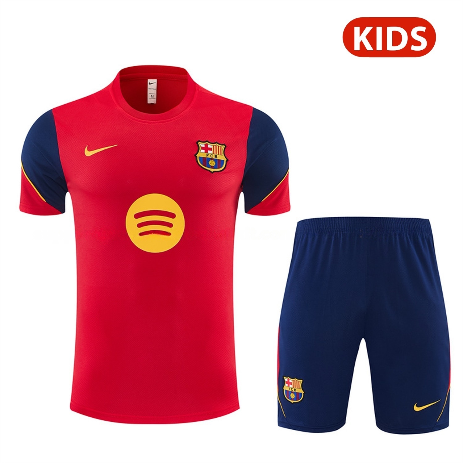Barcelona 26-27 Kids Short-Sleeve Training Set - Red Top & Deep Blue Shorts - UnitedFutballJersey