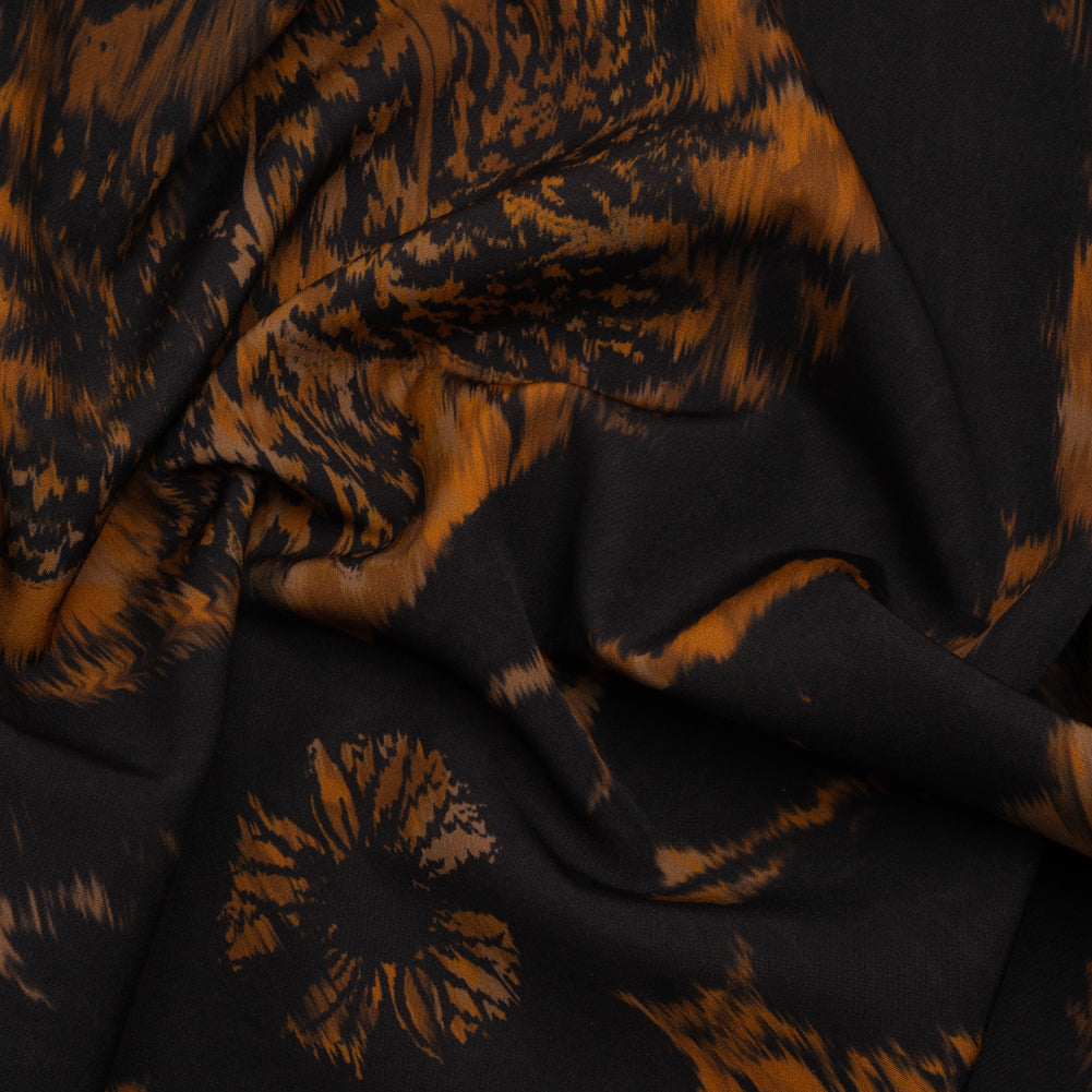 Stretch Polyester Woven Print - Black and Brown Abstract Ikat - Mood Exclusive Brown Sugar Morning - Joann Fabrics