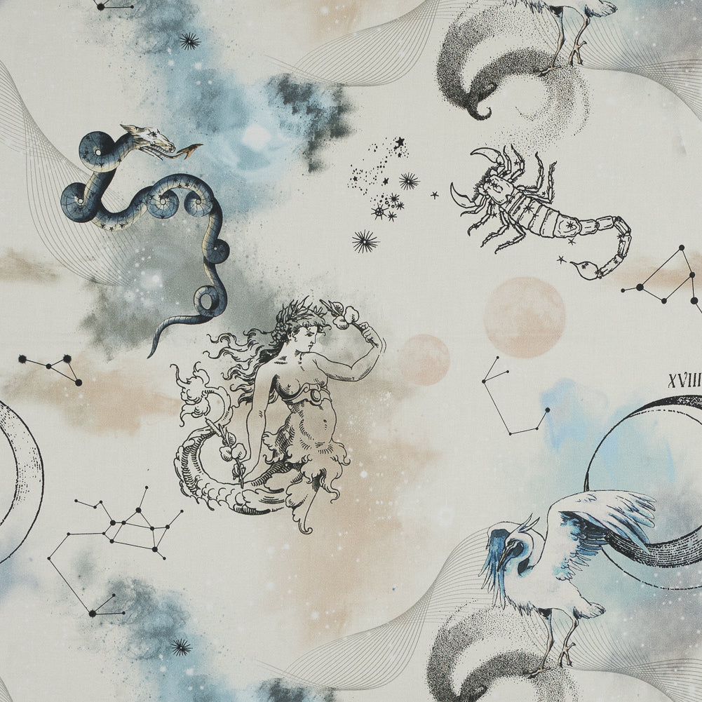 Stretch Cotton Sateen - Beige Celestial Birds - Apollo's Disguise Beige Print - Mood Exclusive Gaia Collection - Joann Fabrics