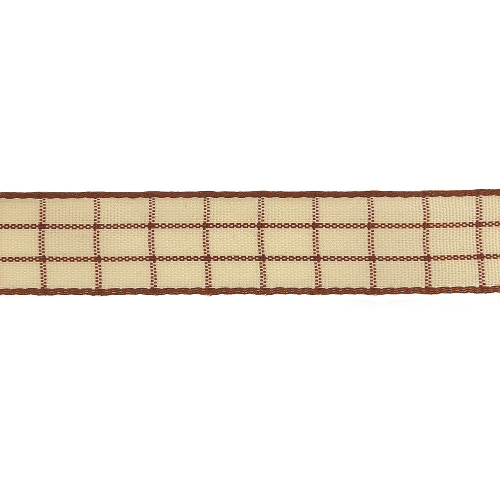 Brown and Ethereal Green Windowpane Check Woven Ribbon - 0.625