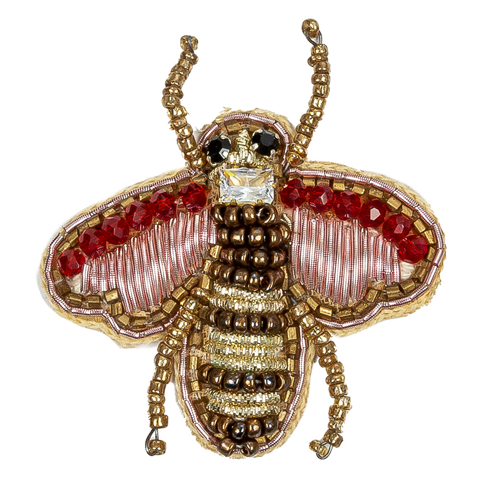 Gold and Prism Pink Bee Rhinestone and Glass Beaded Applique - 2