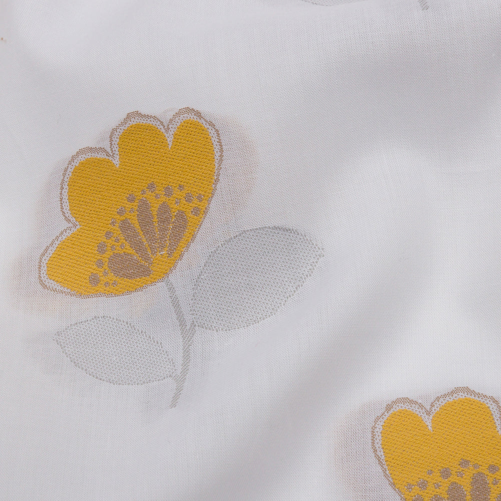 Italian White, Goldenrod and Gray Floral Cotton Jacquard - Joann Fabrics