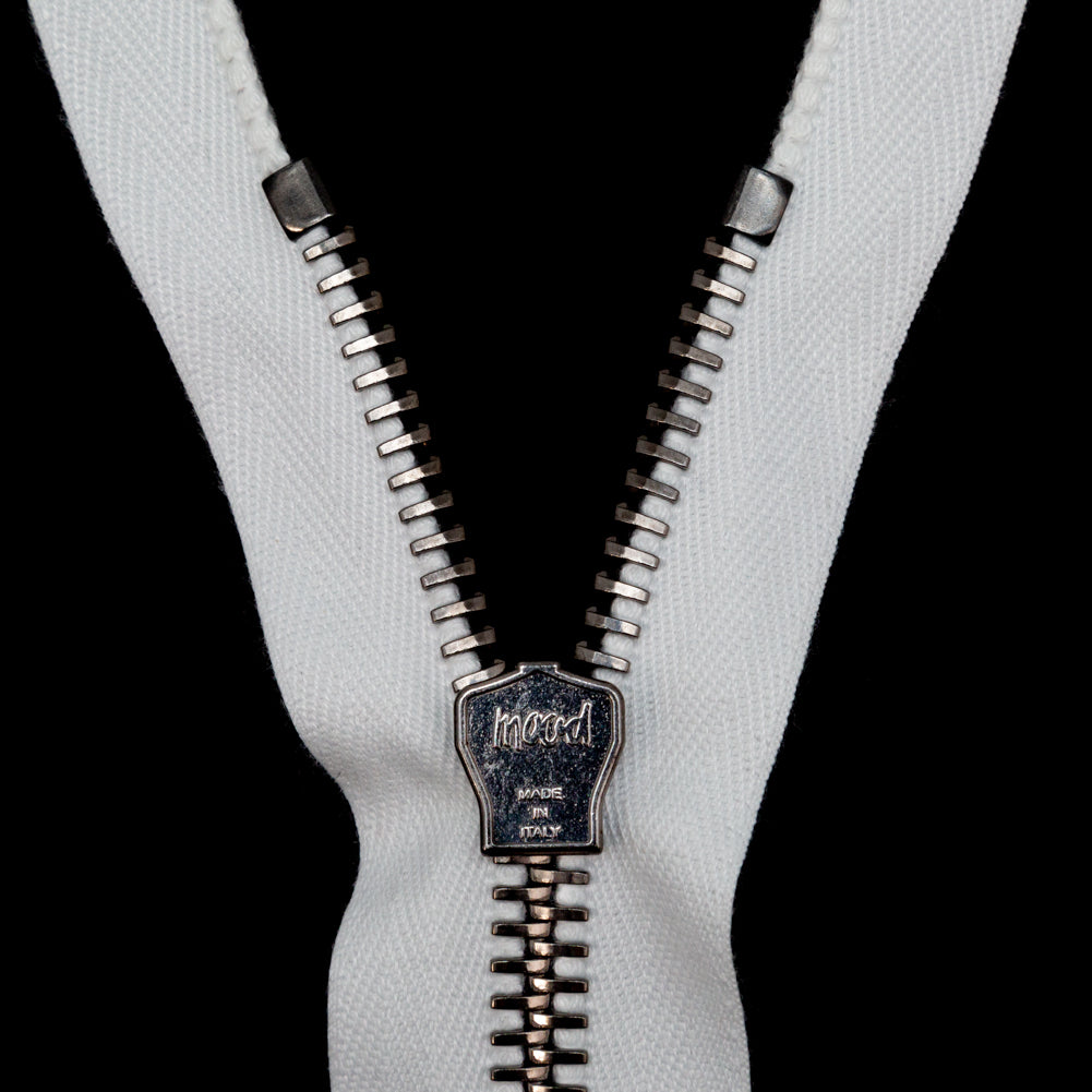 Mood Exclusive Italian White and Gunmetal T8 Closed End Metal Zipper - 9