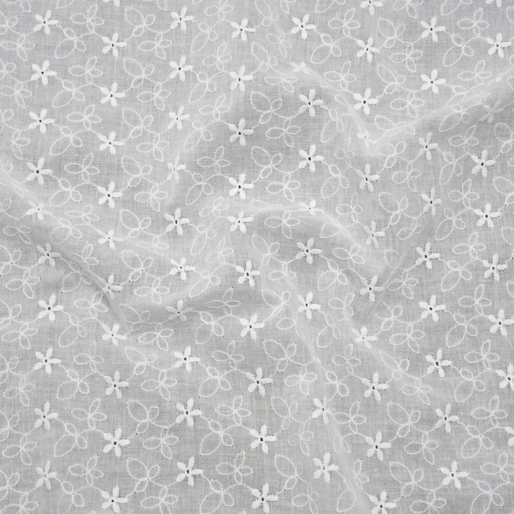 Embroidered Eyelet Cotton Voile - White Daisies and Leaves - Naomi Collection - Joann Fabrics