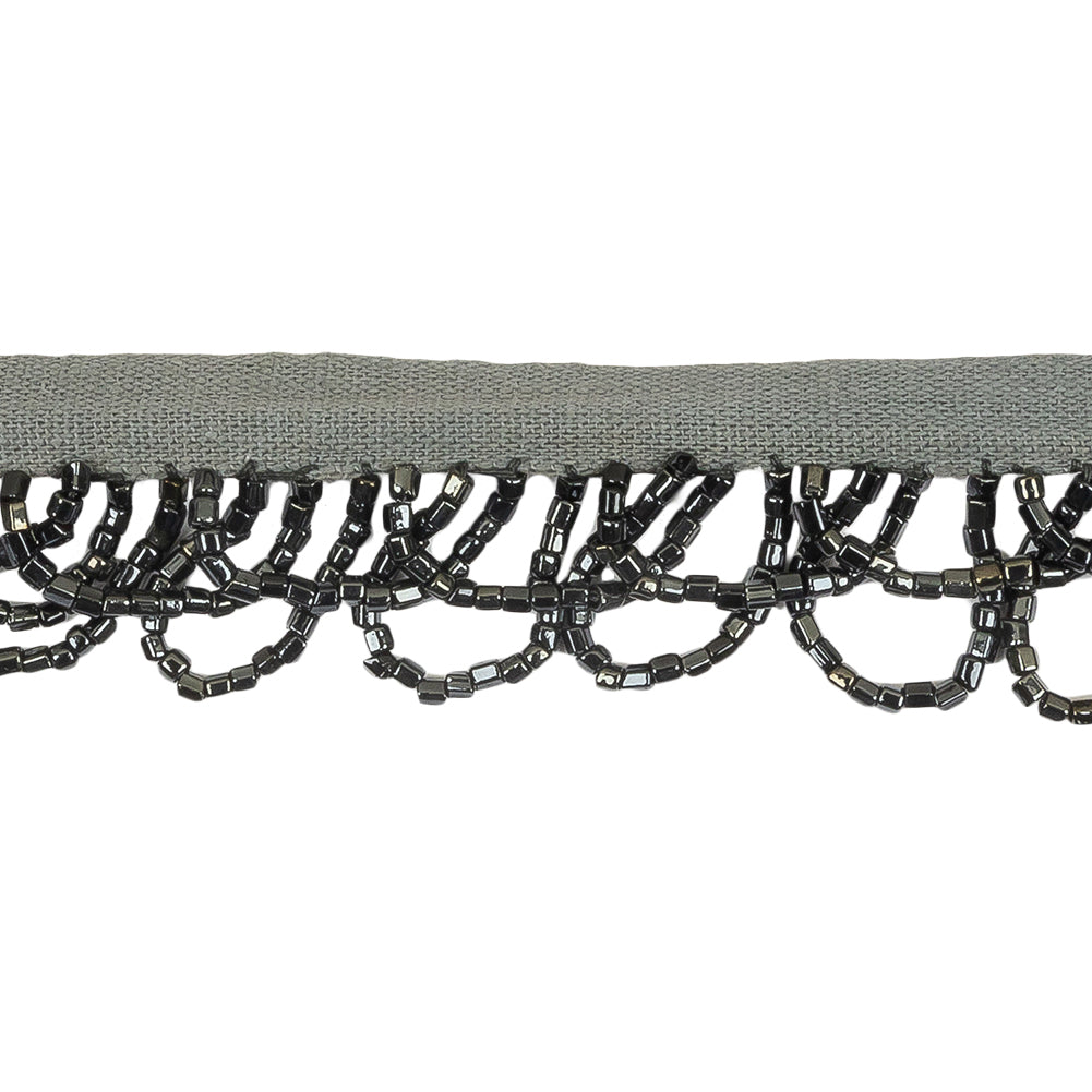 Vintage Gunmetal Small Looped Bugle Beaded Fringe - 1
